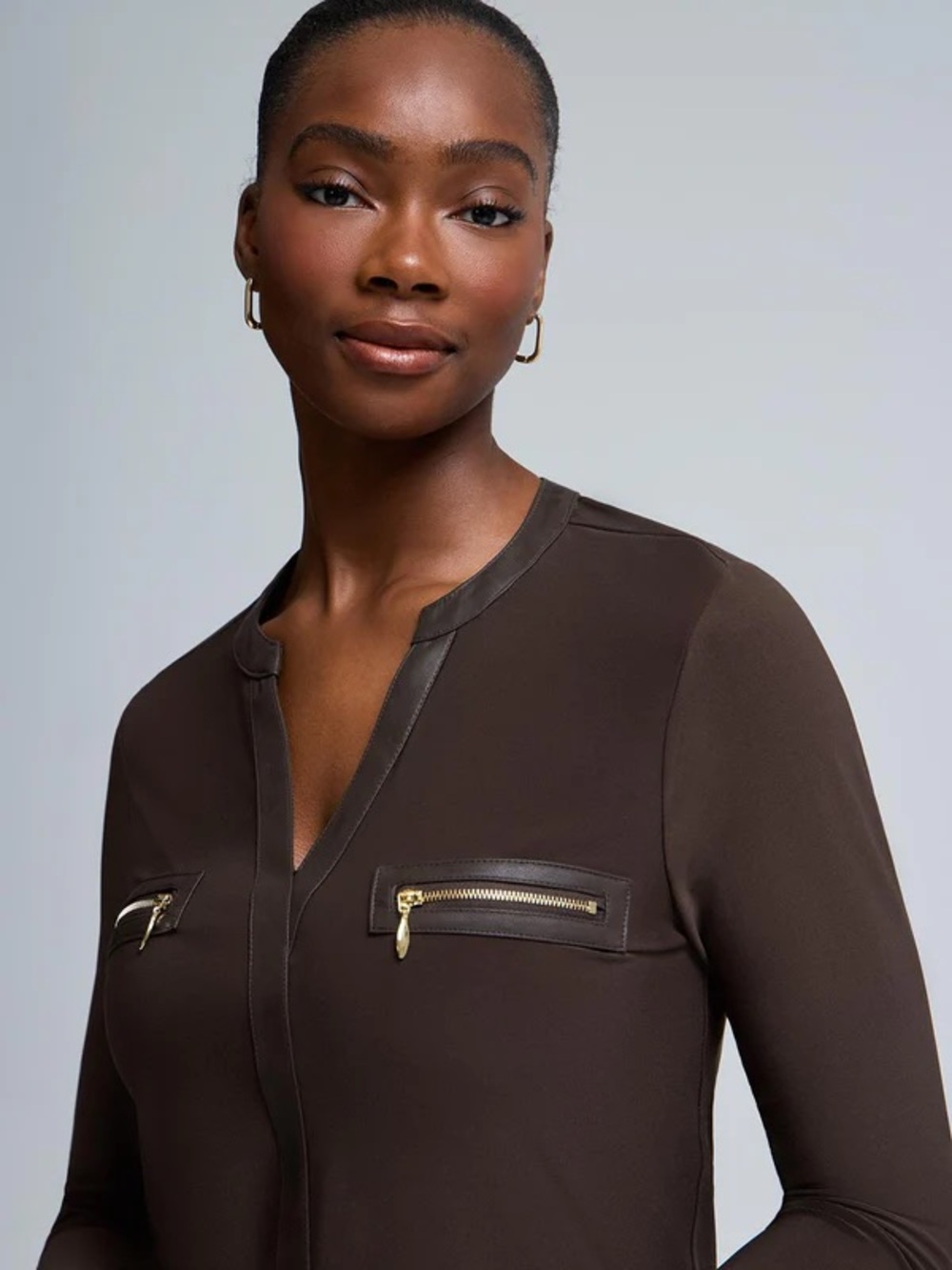 Suzy Shier Brown V-neck Top.